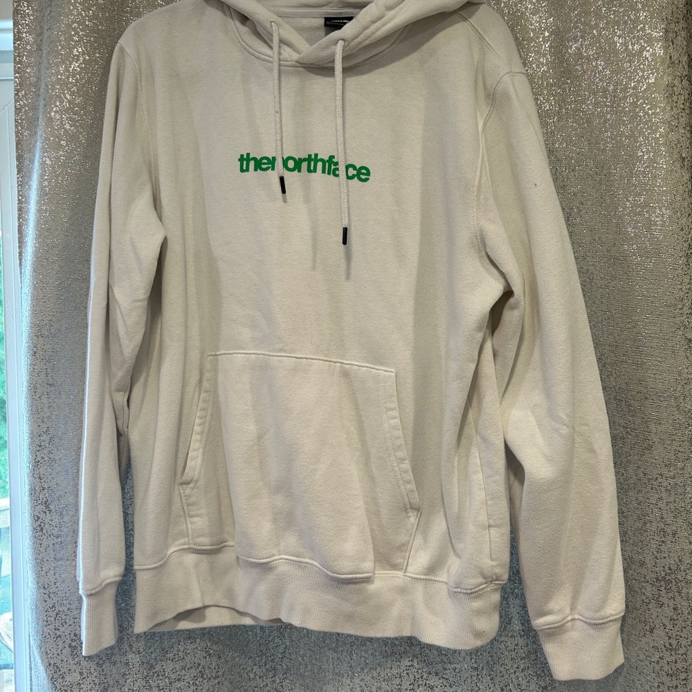 The North Face Men's Off-White Hoodie with Green Logo